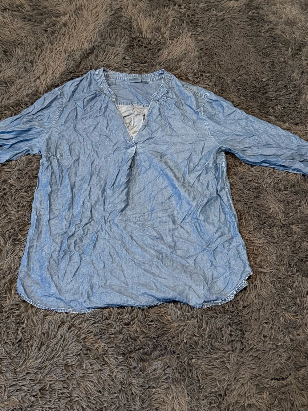 New York & Company Chambray V-Neck Tunic Top - Light Blue